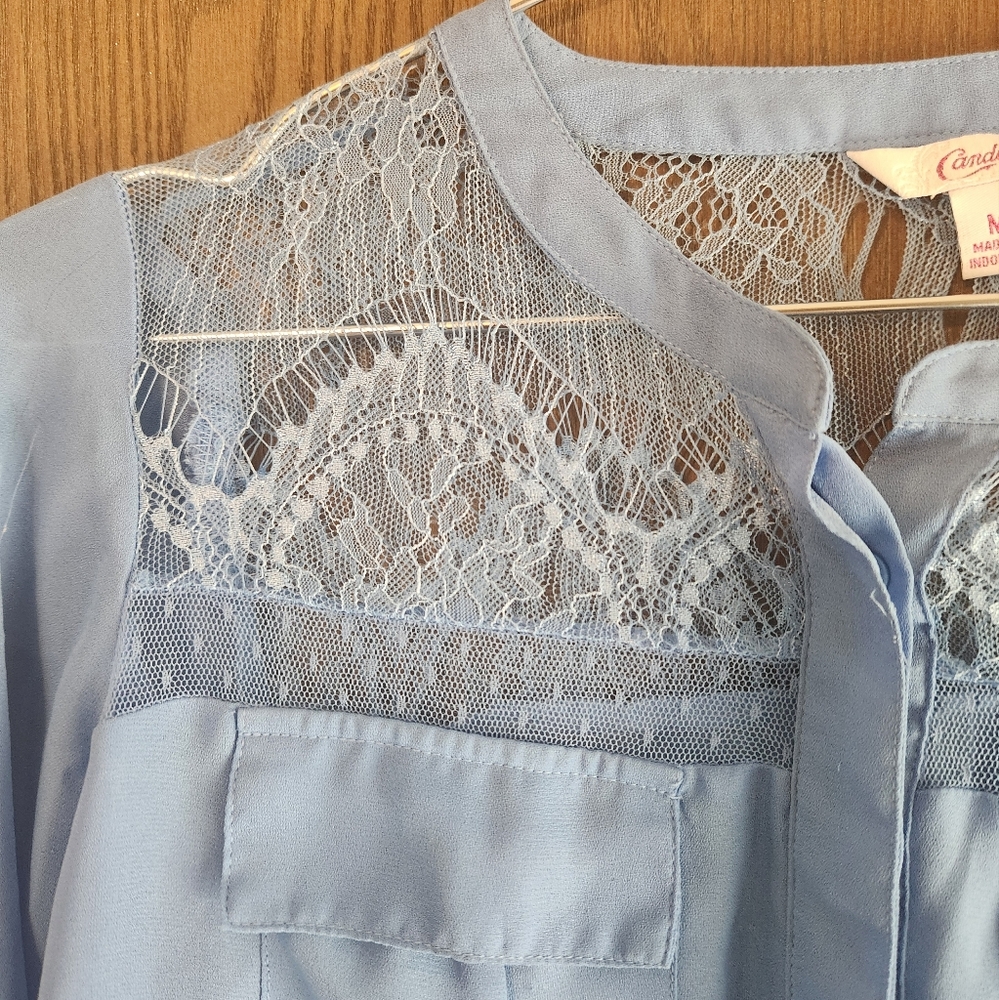 Candie's Light Blue Lace Detail Blouse - Picture 2 of 4